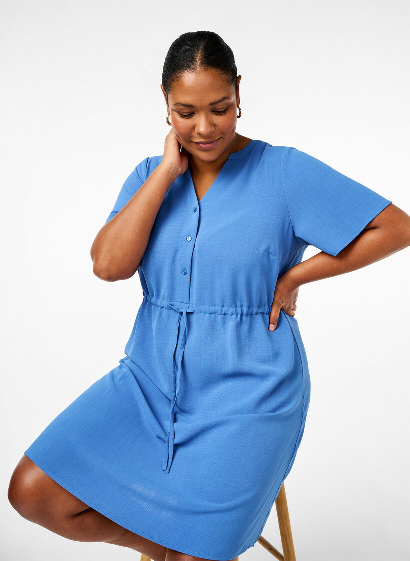 Kurzärmliges Kleid mit Bindeband an der Taille, Riverside, Image image number 0