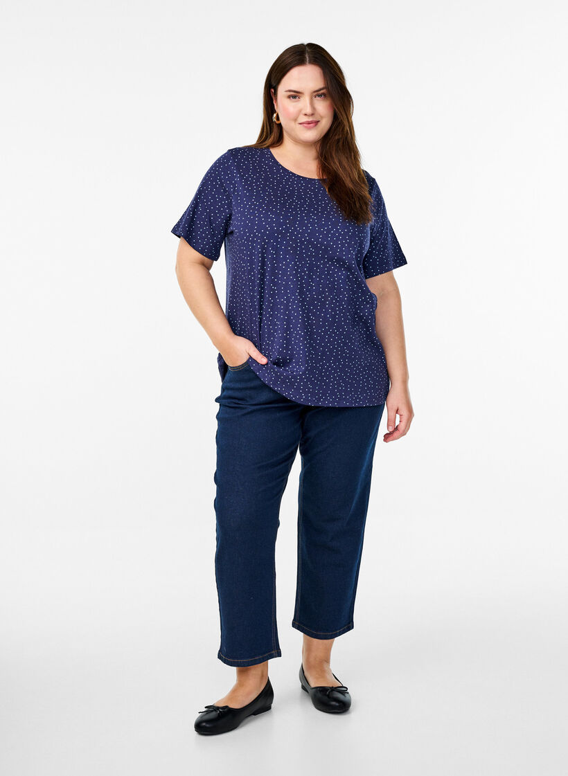 T-Shirt aus Bio-Baumwolle mit Punkten, Blau, Model image number 1