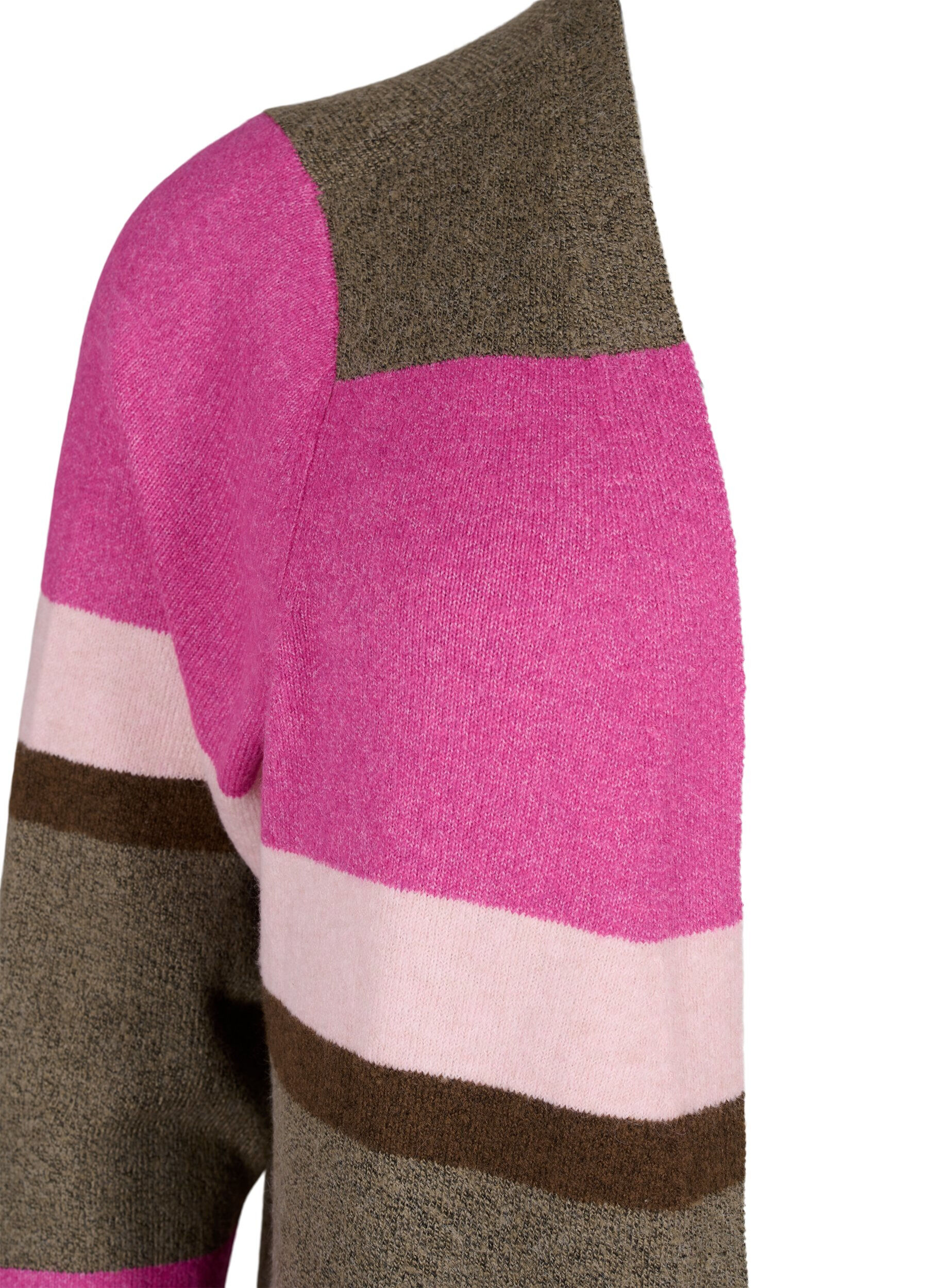 Zizzi Lange Strickjacke mit breiten Streifen, Pink, Packshot image number 2