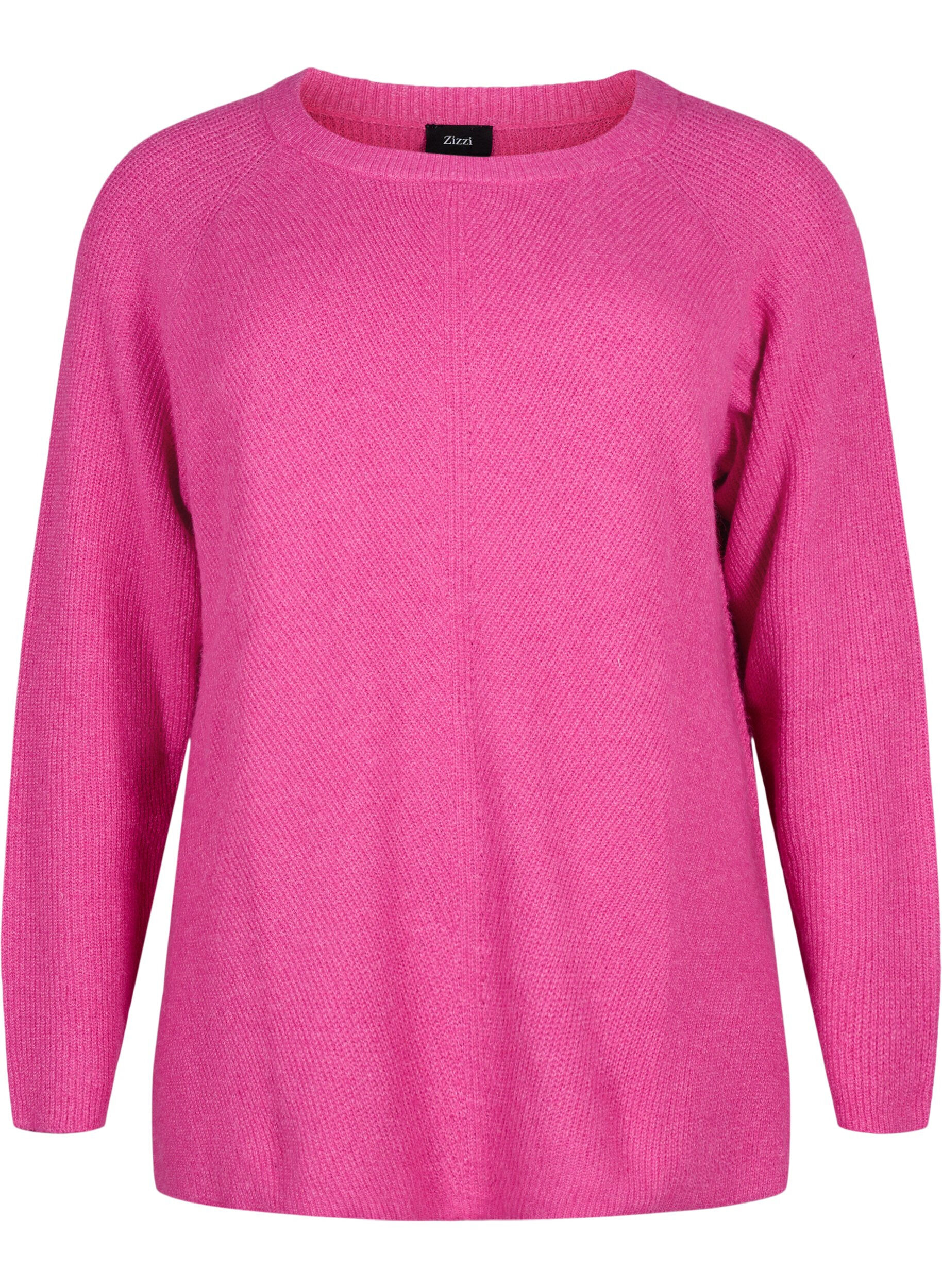 Zizzi Melange-Pullover mit Seitenschlitz, R. Rose/White Mel., Packshot image number 0