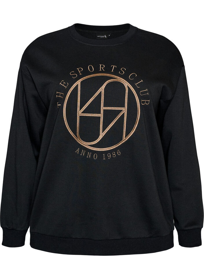 Sweatshirt mit gesticktem Text, Schwarz, Packshot image number 0
