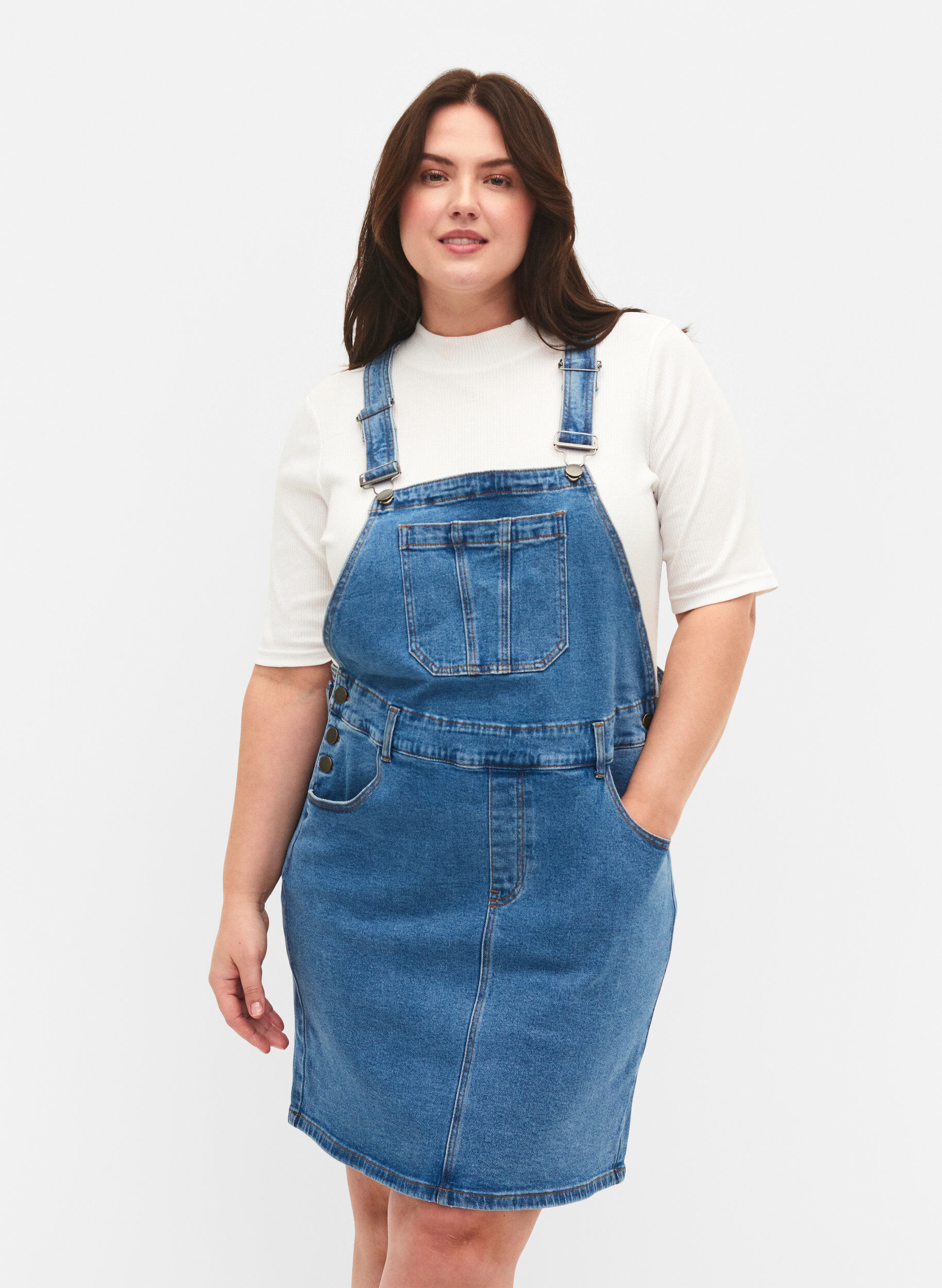 Zizzi Denim Dungarees Kleid, Blau, Model image number 0