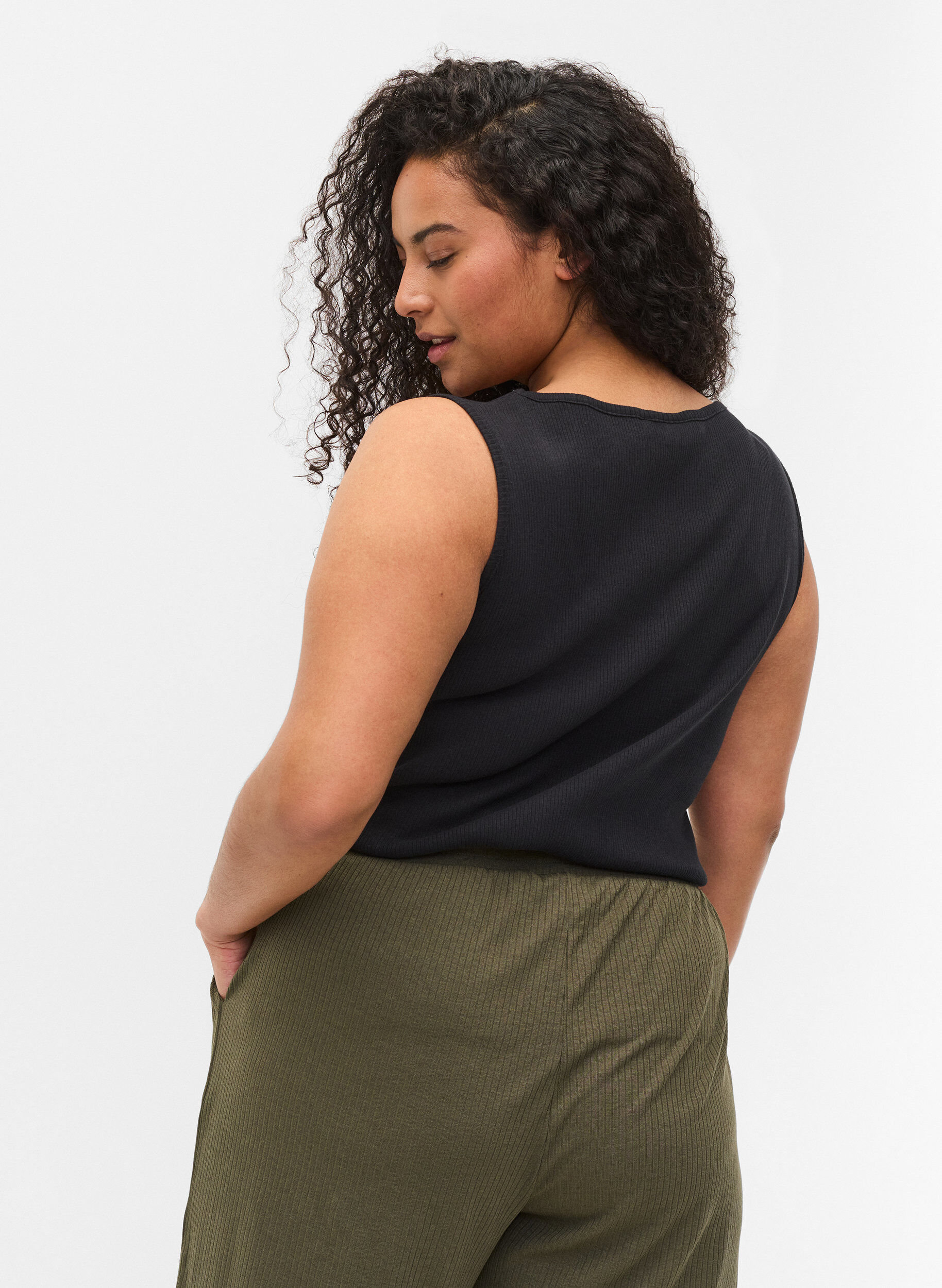 Zizzi 2er-Pack Basic Tanktop in Ripp Optik, Black/Black, Model image number 1