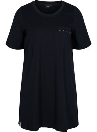 Langes T-Shirt aus Baumwolle mit Nieten, Black, Packshot image number 0