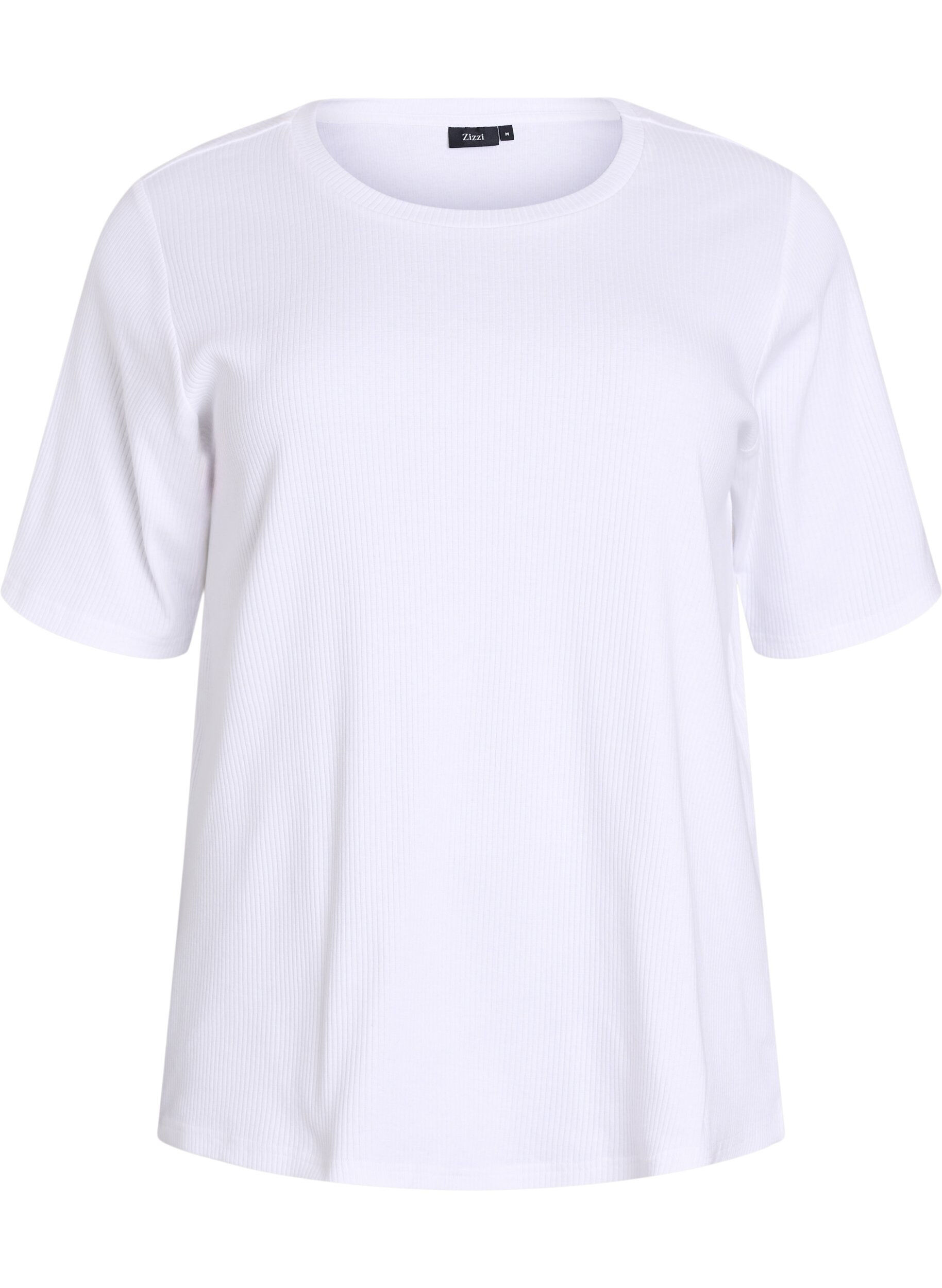 Zizzi Bluse aus geripptem Jersey mit kurzen &Auml;rmeln, Wei&szlig;, Packshot image number 0