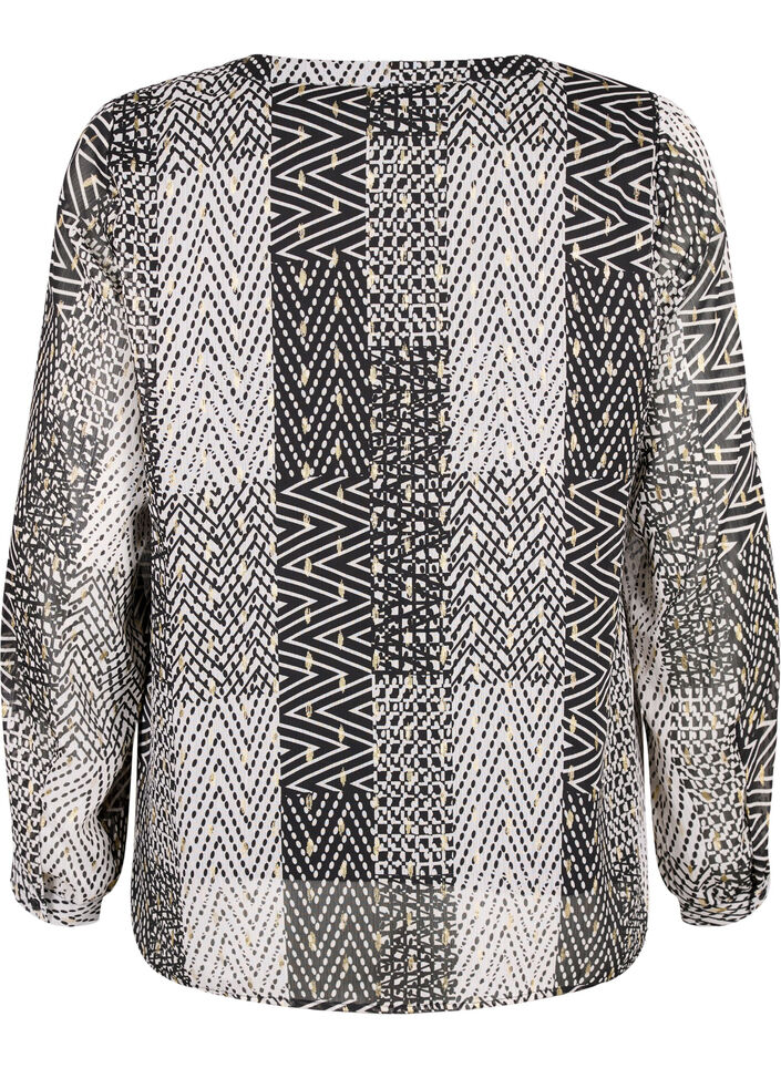 Bedruckte Bluse mit V-Ausschnitt, Schwarz, Packshot image number 1