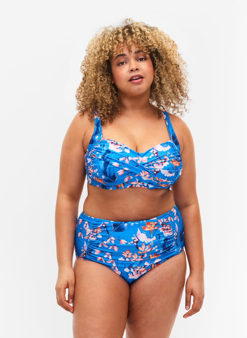 Extra hoch taillierte Bikini-Hose mit Print, Blau, Model image number 0