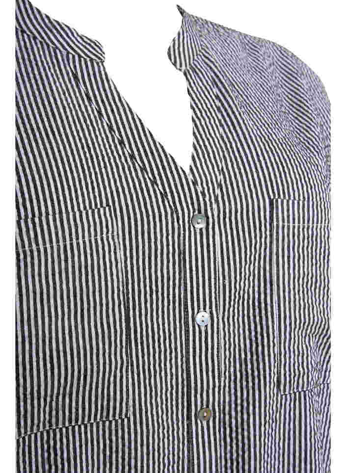 Gestreiftes Baumwollhemd mit 3/4 Ärmeln, Black Stripe, Packshot image number 2