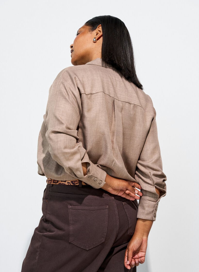 Lockere Bluse mit V-Ausschnitt, Braun, Model image number 2