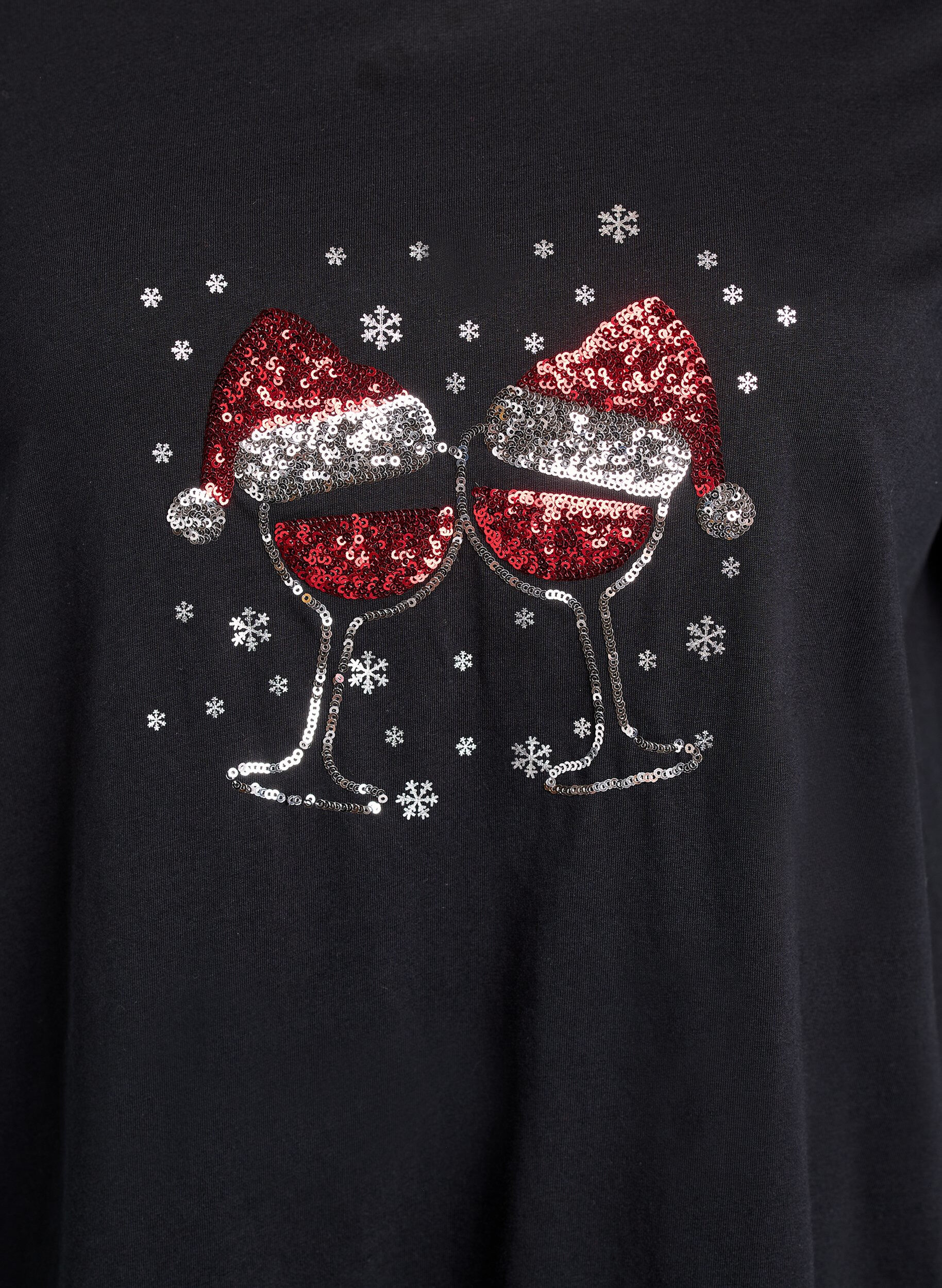 Zizzi Weihnachts-T-Shirt aus Bio-Baumwolle, Schwarz, Packshot image number 2