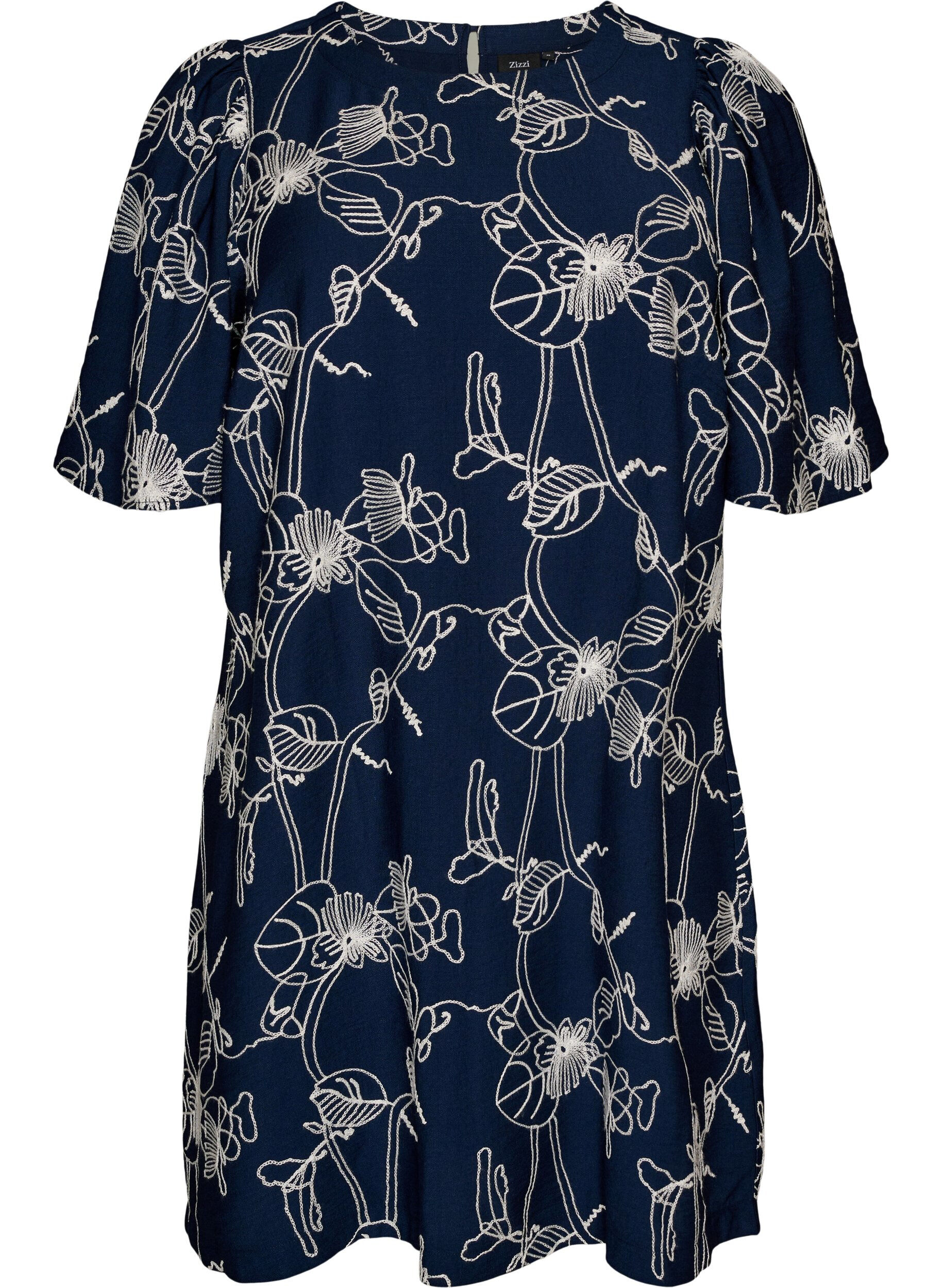 ZizziKurzes A-Linienkleid mit Stickmuster, Blau, Packshot image number 0