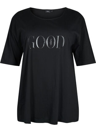 Overssize Baumwoll-T-Shirt mit Print	, Black GOOD, Packshot image number 0