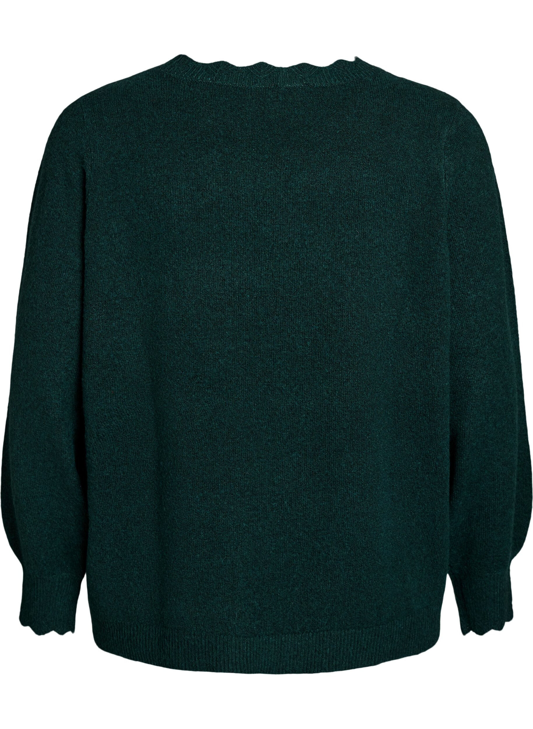 ZizziStrickbluse mit Wellenkante, Gr&uuml;n, Packshot image number 1