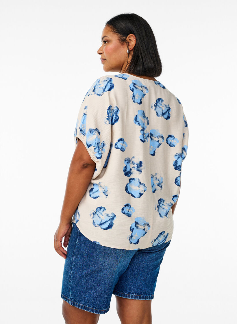 Lockere Bluse mit Print und V-Ausschnitt, Weiß, Model image number 2