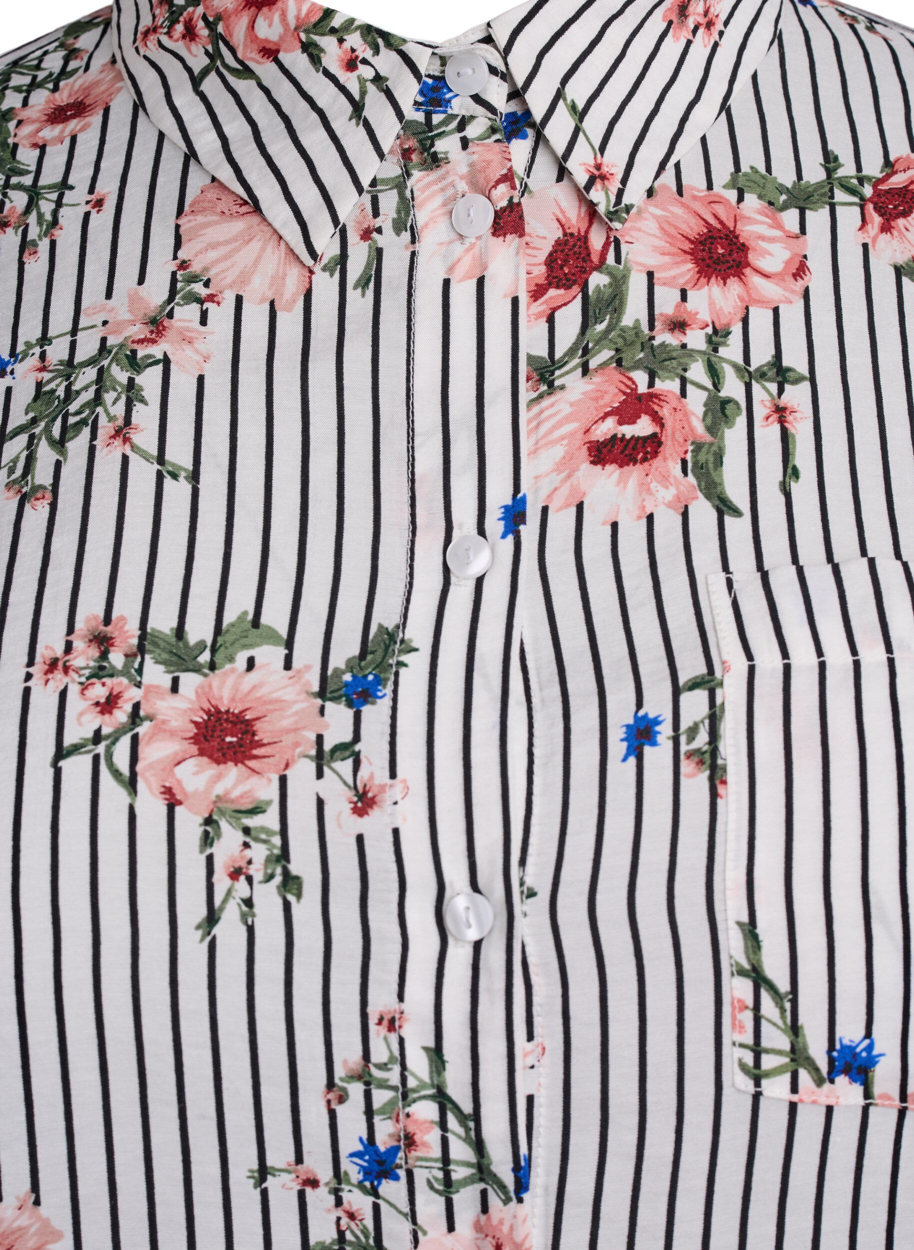 Zizzi Bluse mit gebl&uuml;mtem Print und schmalen Streifen, Schwarz, Packshot image number 2