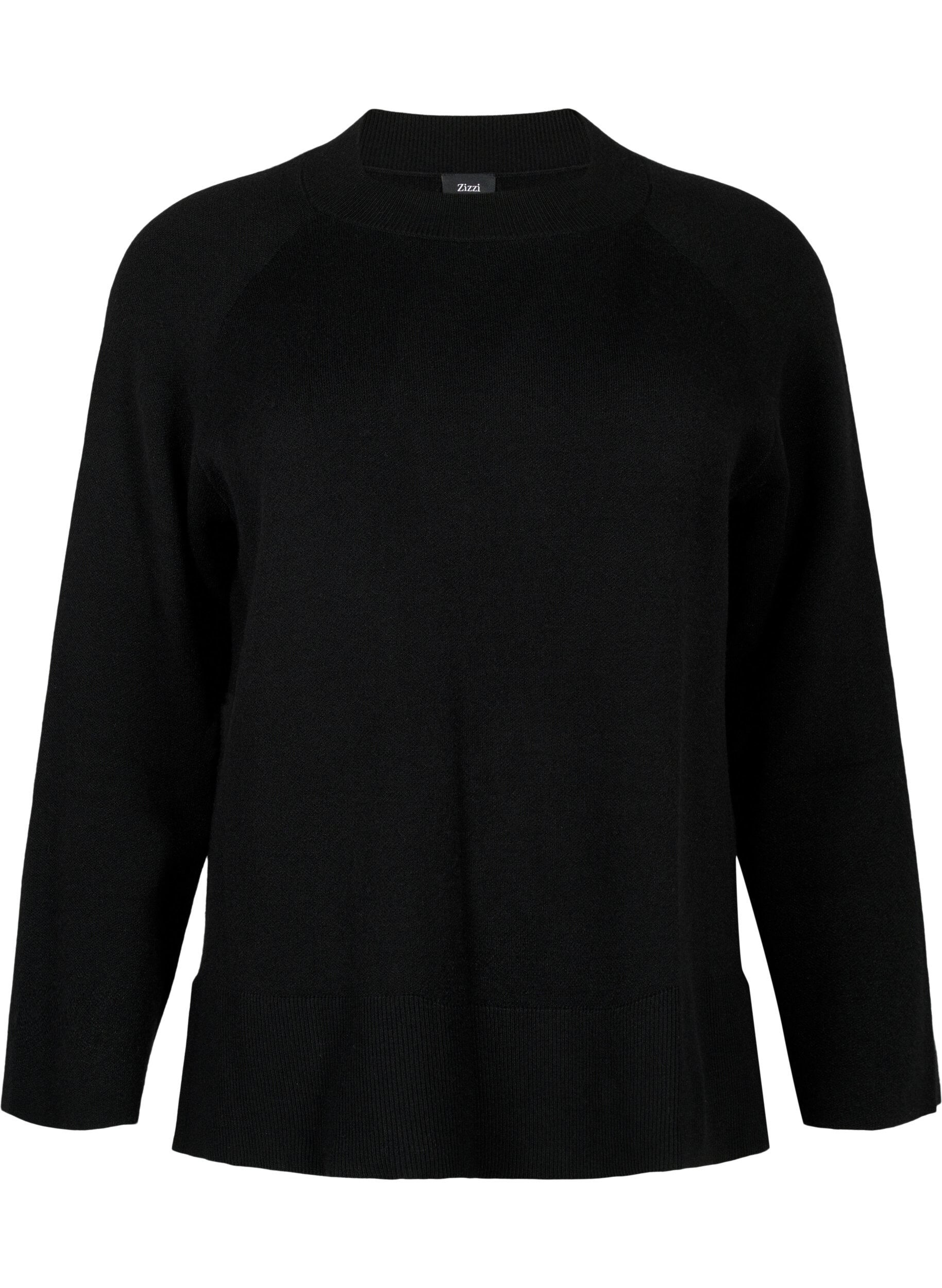 Zizzi Pullover aus Viskosemischung mit Seitenschlitz	, Black, Packshot image number 0