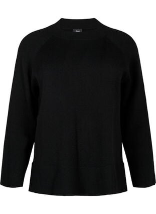Pullover aus Viskosemischung mit Seitenschlitz	, Black, Packshot image number 0