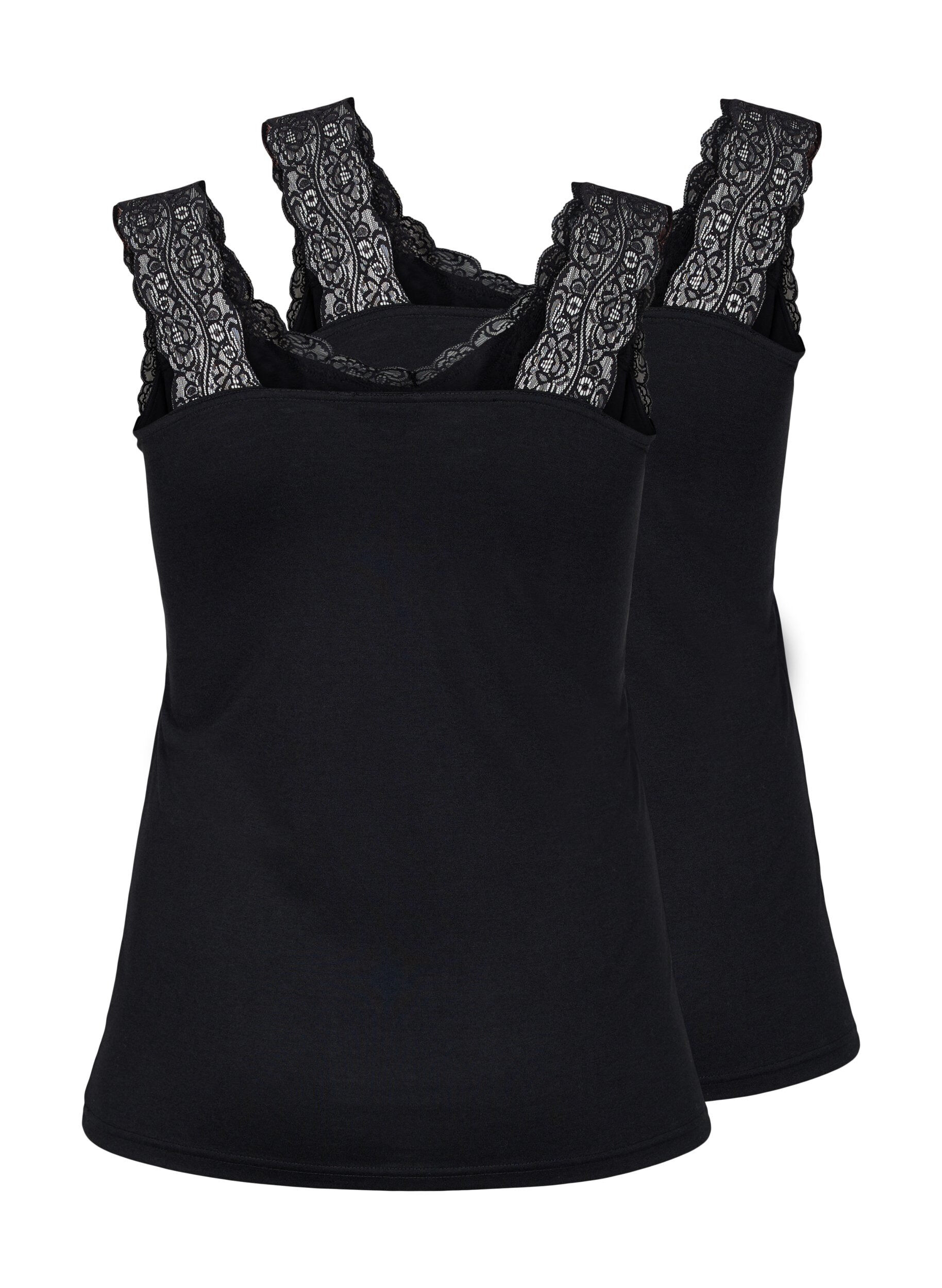 Zizzi 2er-Pack Tops mit Spitze, Black / Black, Packshot image number 1
