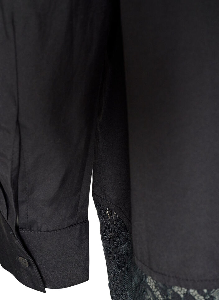 Lockere Bluse mit breiten Spitzen, Schwarz, Packshot image number 3
