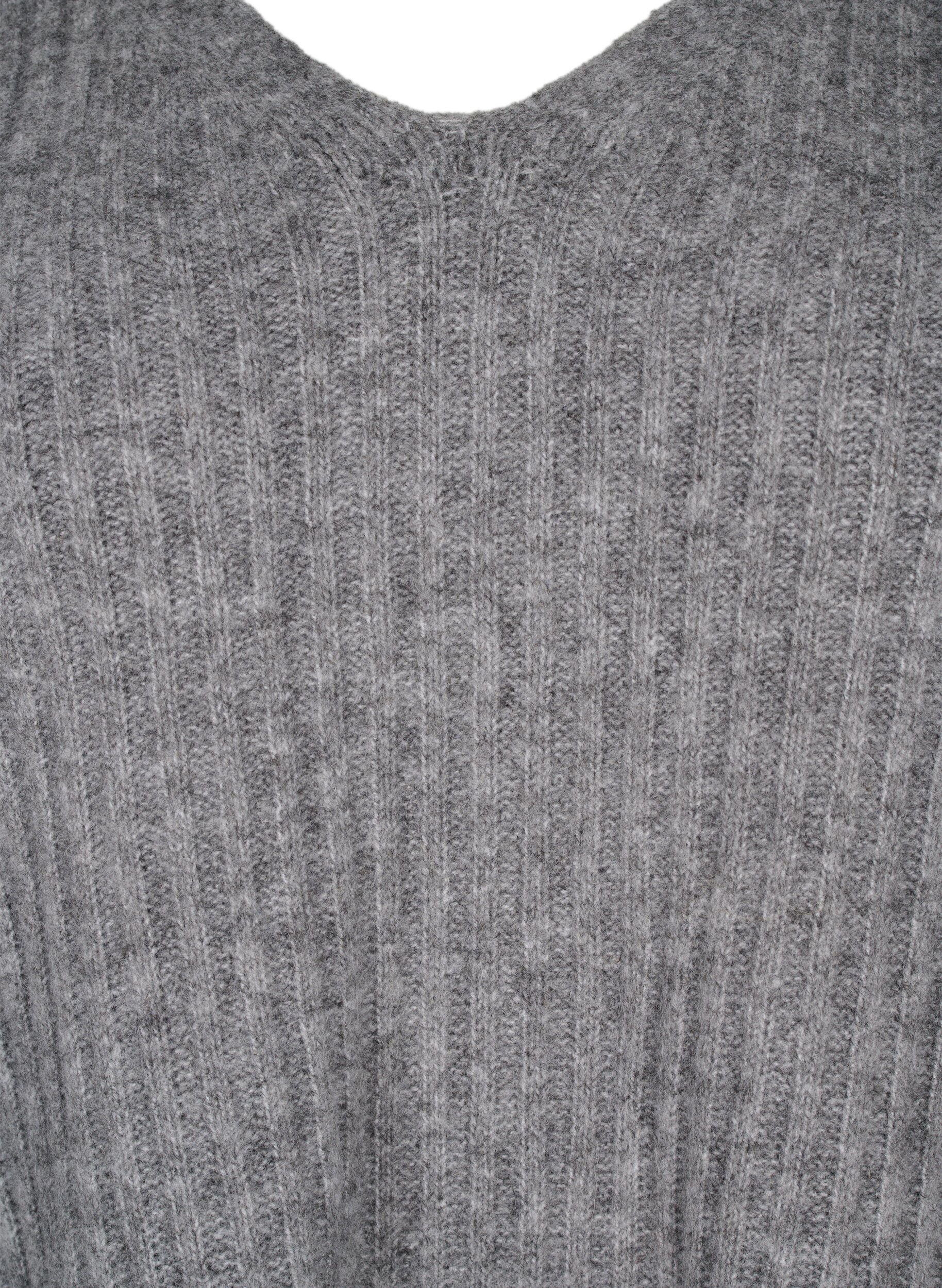 Zizzi Strickpullover mit Schlitz, Light Grey Melange, Packshot image number 2