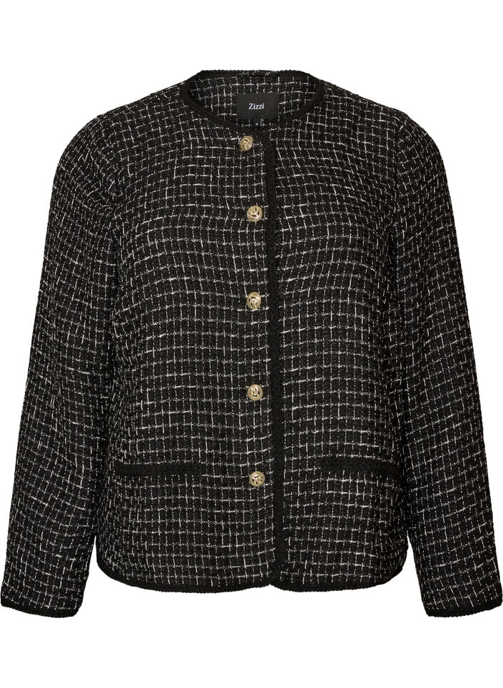 Jacke aus Boucl&eacute; mit goldfarbenen Kn&ouml;pfen, Schwarz, Packshot image number 0