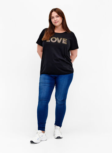 Baumwoll-T-Shirt mit Folien-Druck, Black W. Love, Model image number 2