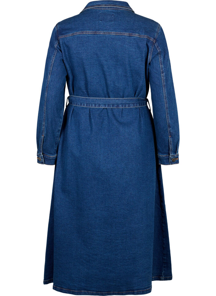 Midikleid aus Denim mit Gürtel, Dark Blue Denim, Packshot image number 1