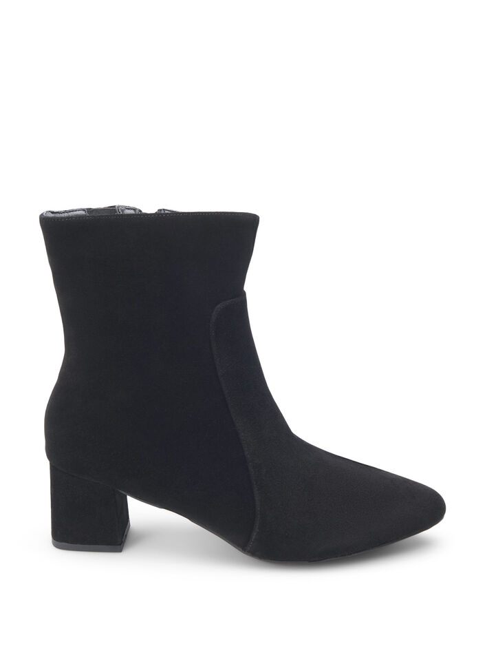Extra-Weite - Knöchenstiefel aus Wildleder mit Absatz, Black, Packshot image number 0