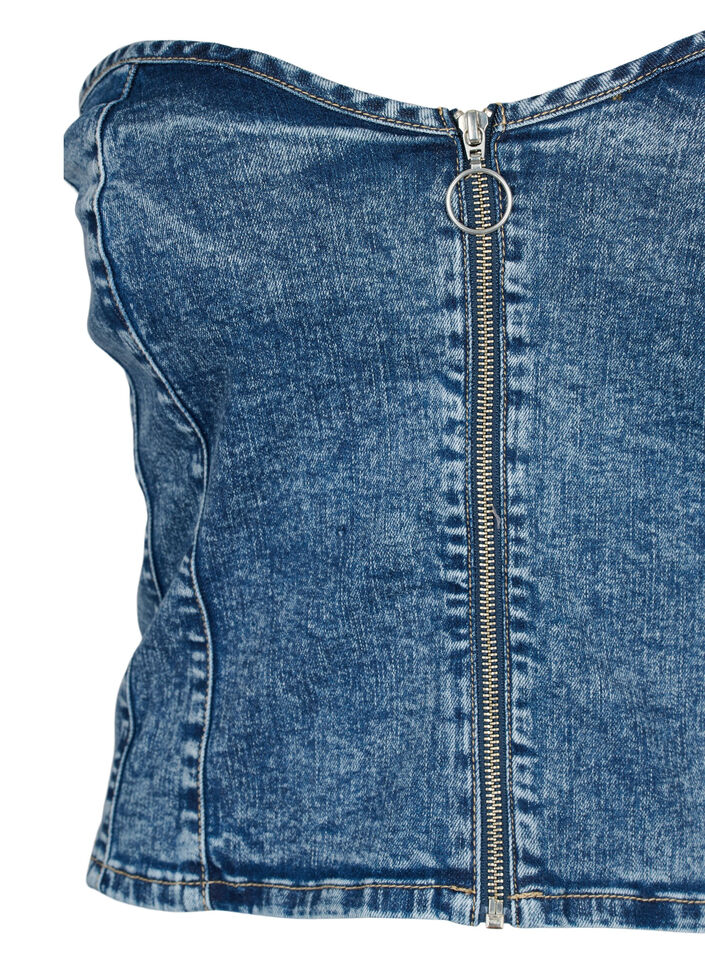 Denim Korsett Top mit Reißverschluss, Blue denim, Packshot image number 2