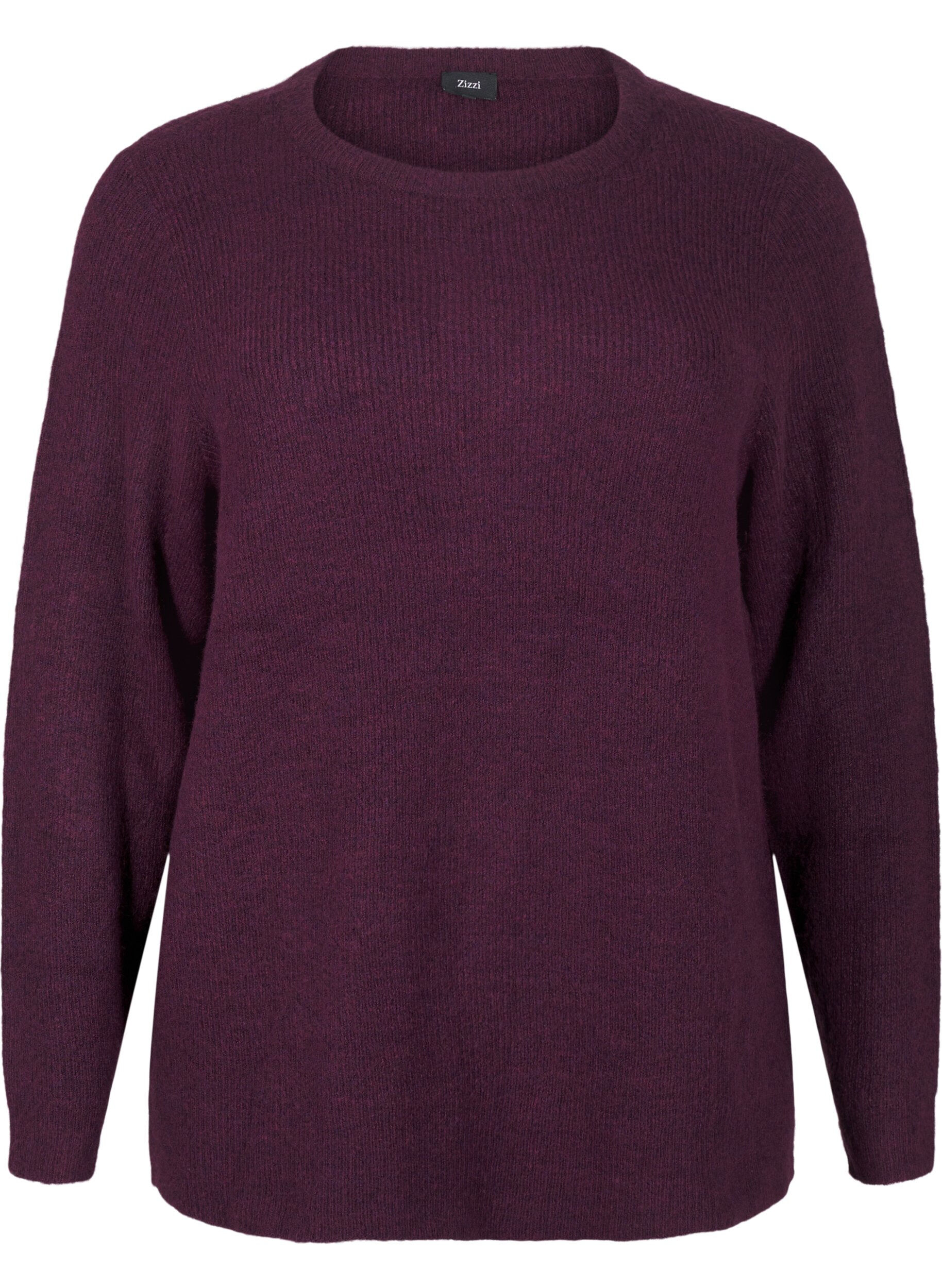 Zizzi Melange-Pullover mit Rundhalsausschnitt, Potent Purple Mel., Packshot image number 0