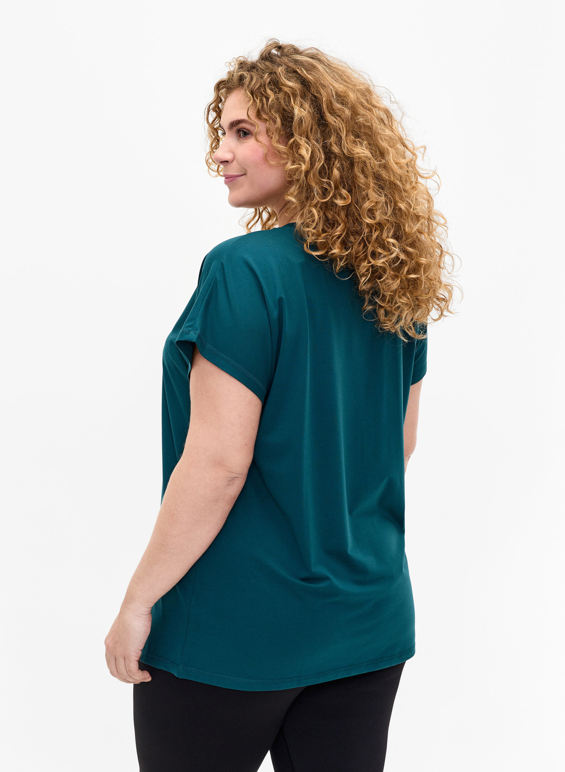 Zizzi Lockeres Trainings-T-Shirt mit V-Ausschnitt, Deep Teal, Model image number 1