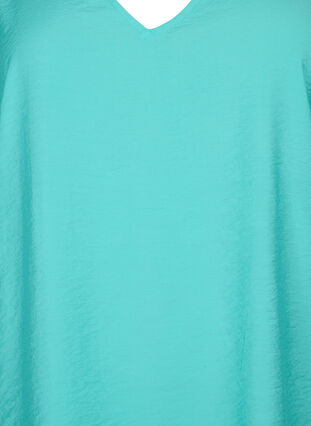 Viskose Bluse mit kurzen Ärmeln und V-Ausschnitt, Turquoise, Packshot image number 2