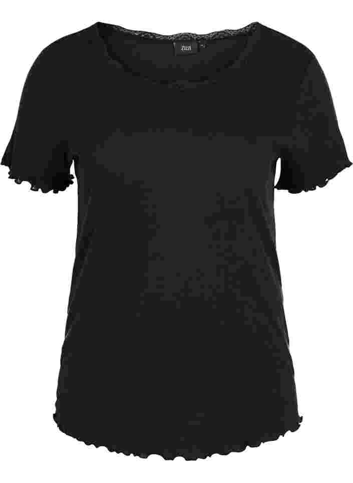 Geripptes Kurzarm Nachtshirt, Black, Packshot image number 0