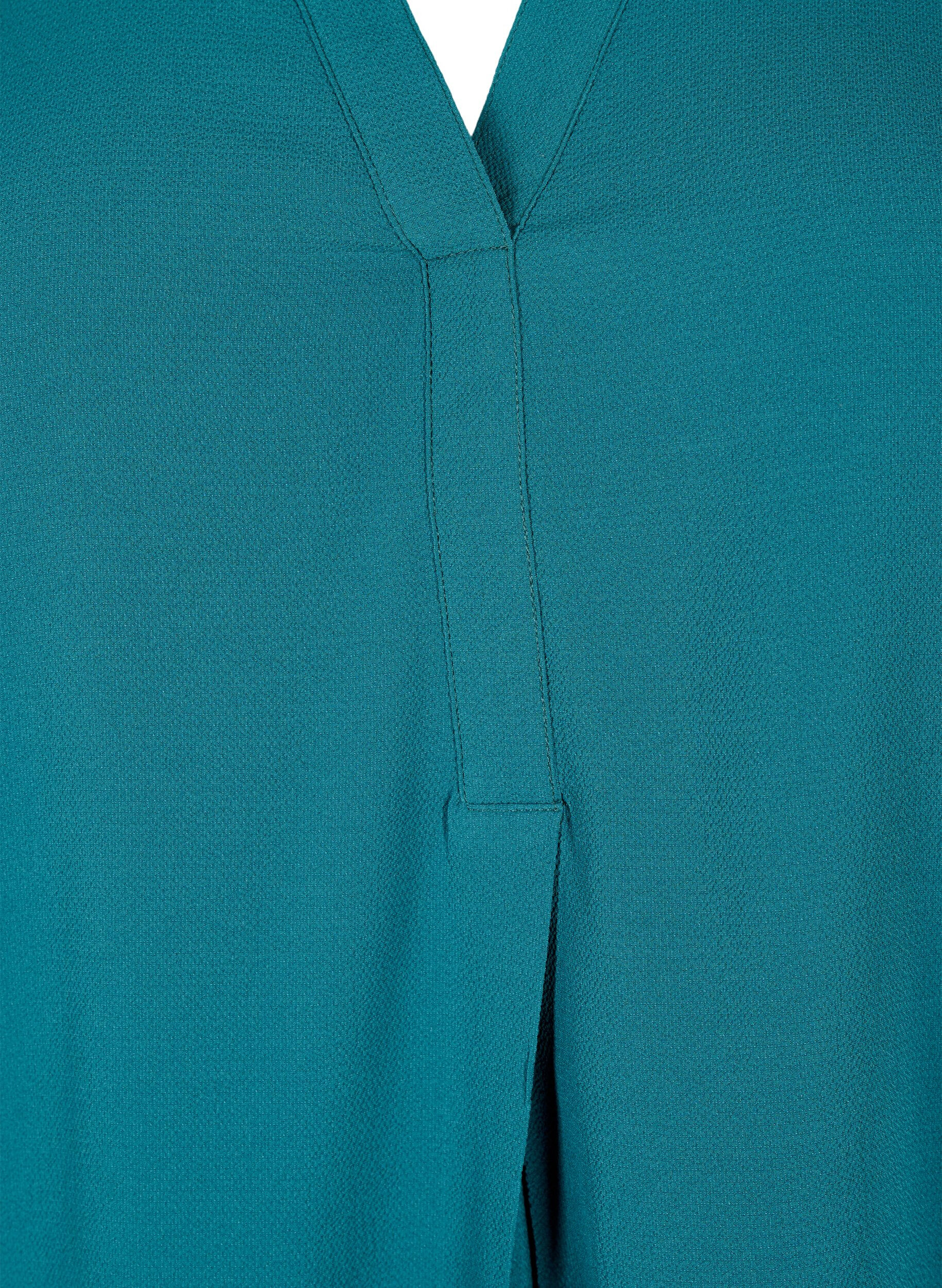 Zizzi Unifarbene Bluse mit V-Ausschnitt, Deep Teal, Packshot image number 2