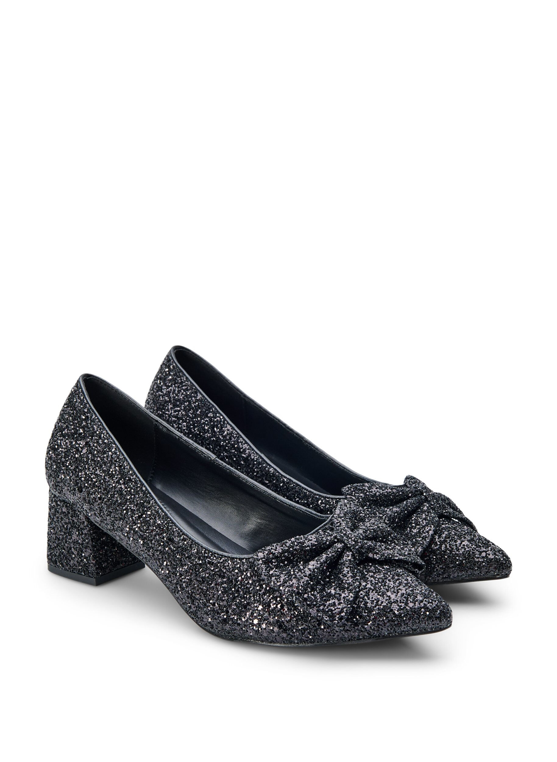 Zizzi Extra-Weite - Glitzer-Pumps mit Schleife, Schwarz, Packshot image number 1