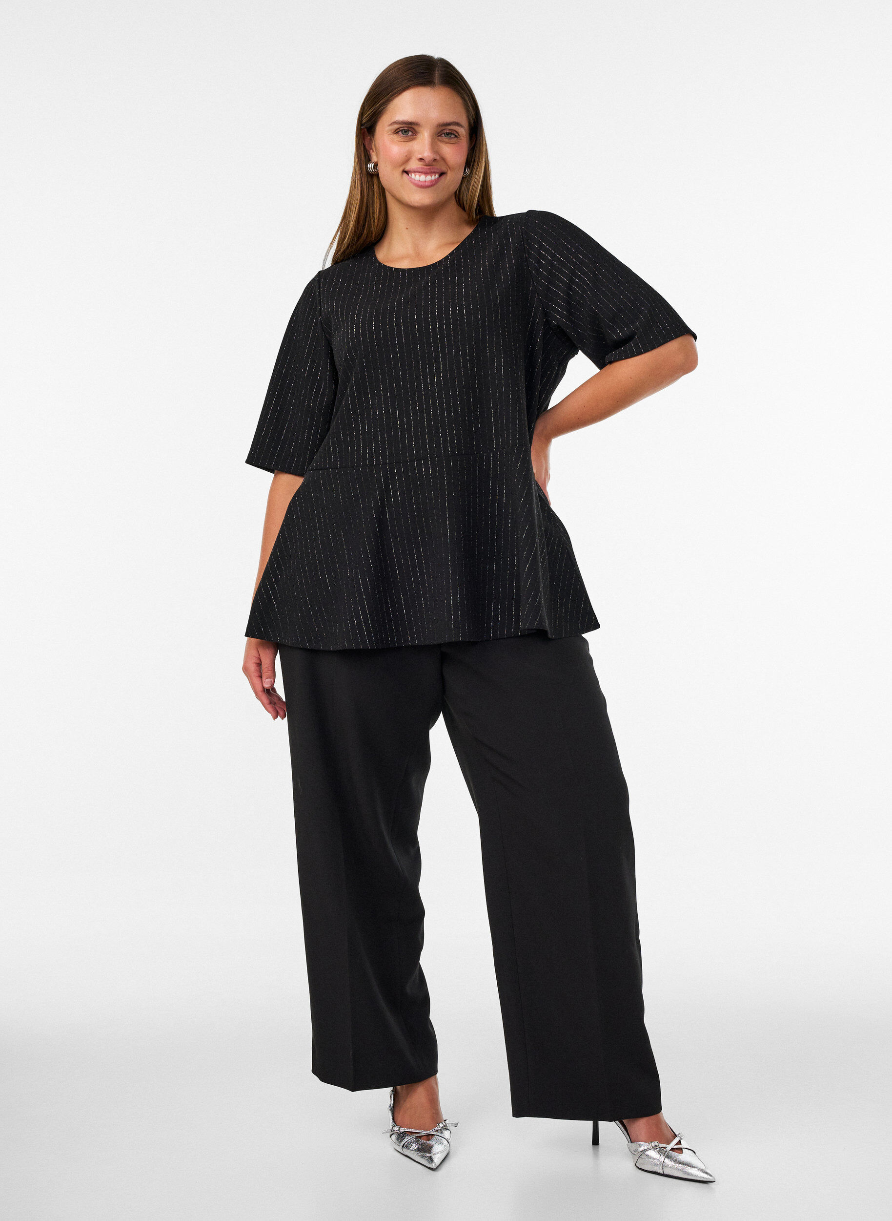 ZizziSch&ouml;&szlig;chenbluse mit Glitzerstreifen, Schwarz, Model image number 1