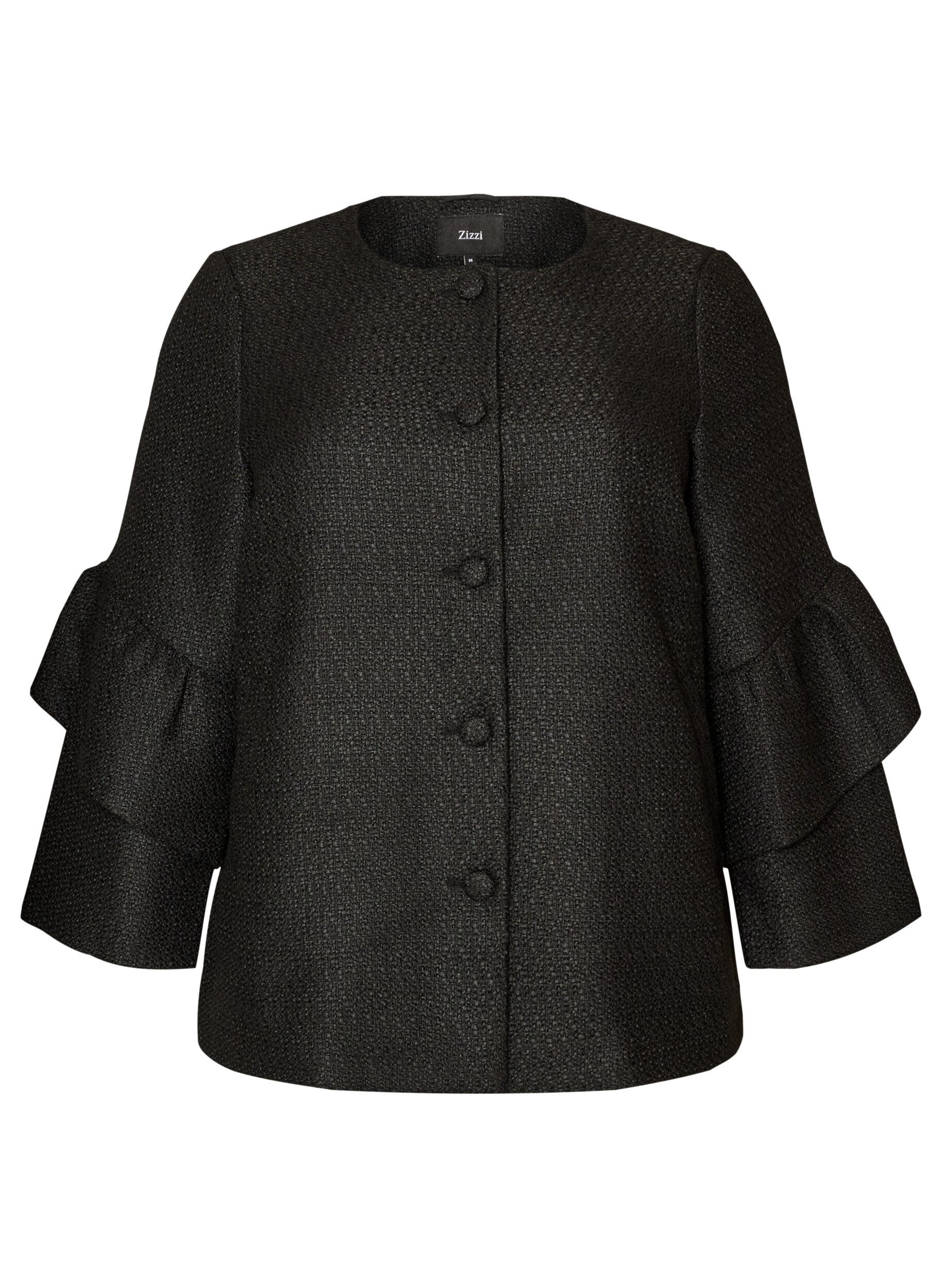 ZizziBoucl&eacute;-Jacke mit R&uuml;schendetails, Schwarz, Packshot image number 0