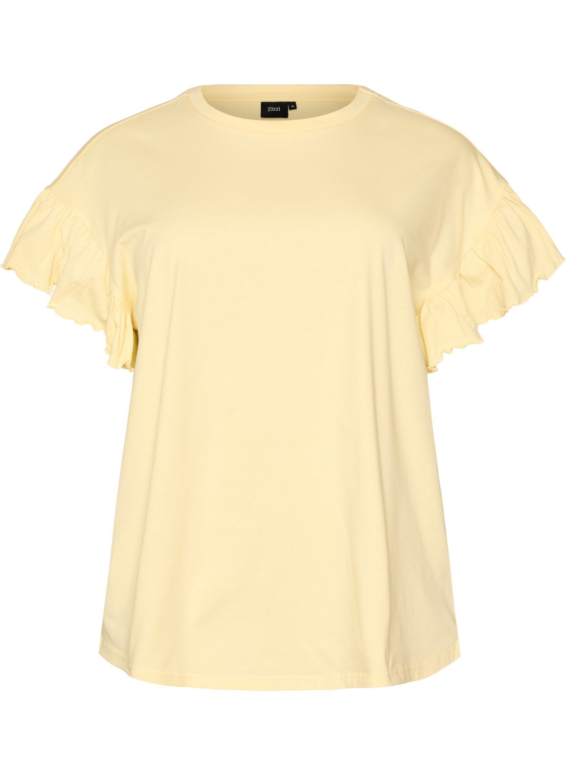 ZizziT-Shirt aus Bio-Baumwolle mit R&uuml;schen&auml;rmeln, Gelb, Packshot image number 0