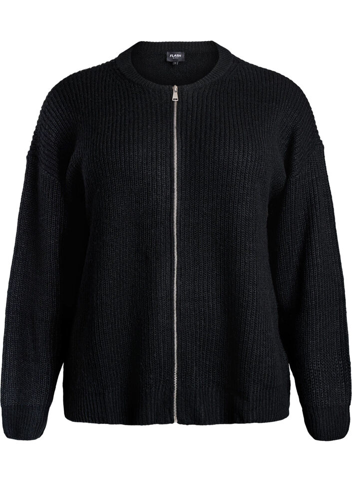 Strickjacke mit Rei&szlig;verschluss, Schwarz, Packshot image number 0