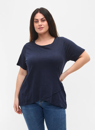 Baumwoll-T-Shirt mit kurzen Ärmeln, Navy Blazer, Model image number 0