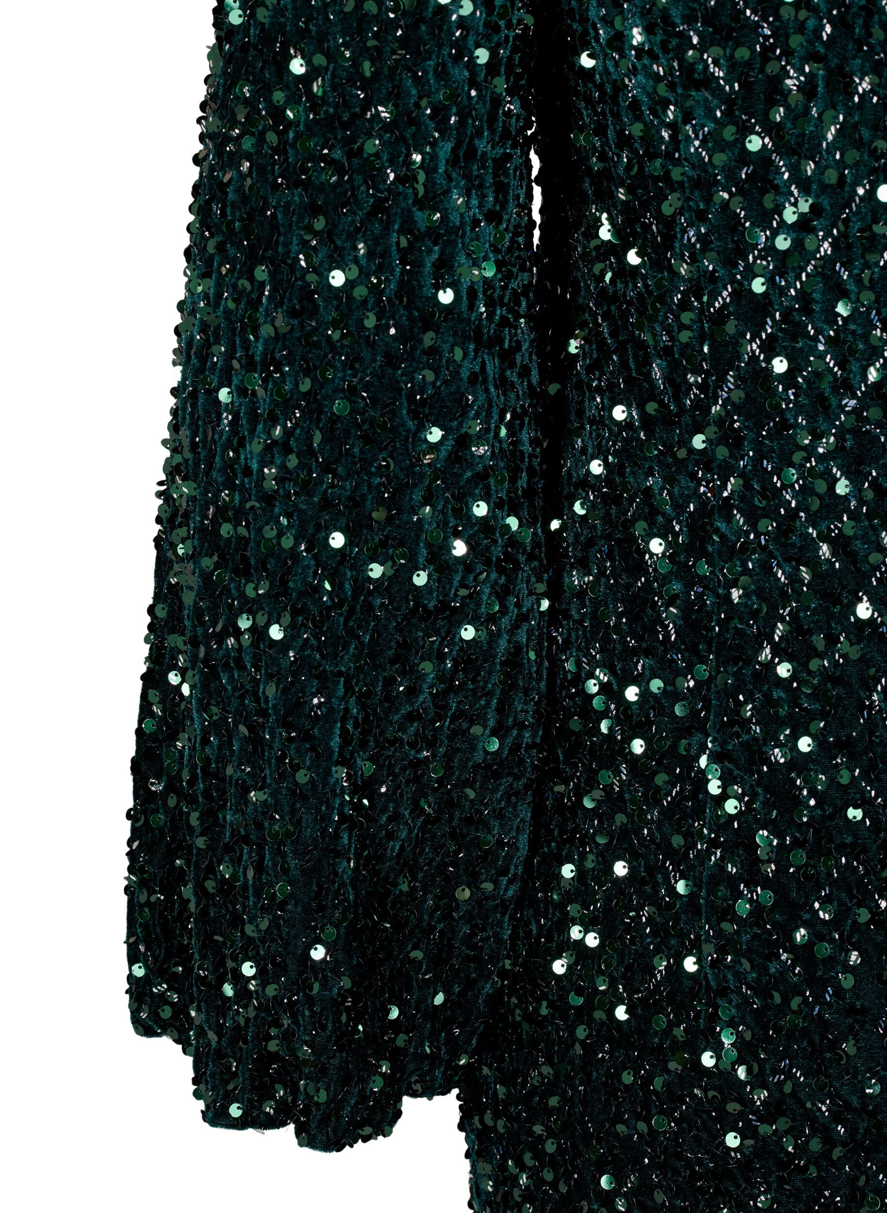 Zizzi Paillettenkleid mit V-Ausschnitt und Karomuster, Rain Forest Sequins, Packshot image number 3