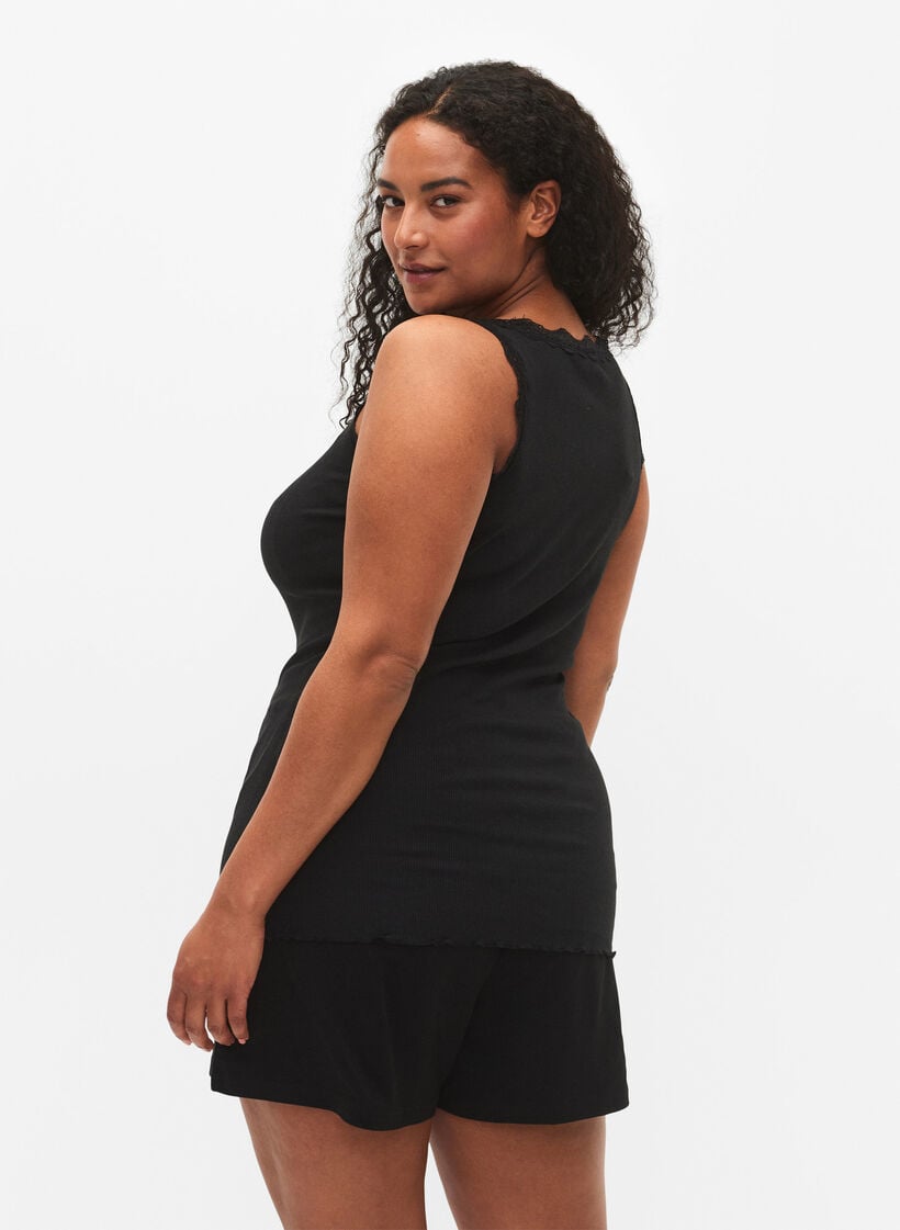 Top mit Spitzensaum, Schwarz, Model image number 2