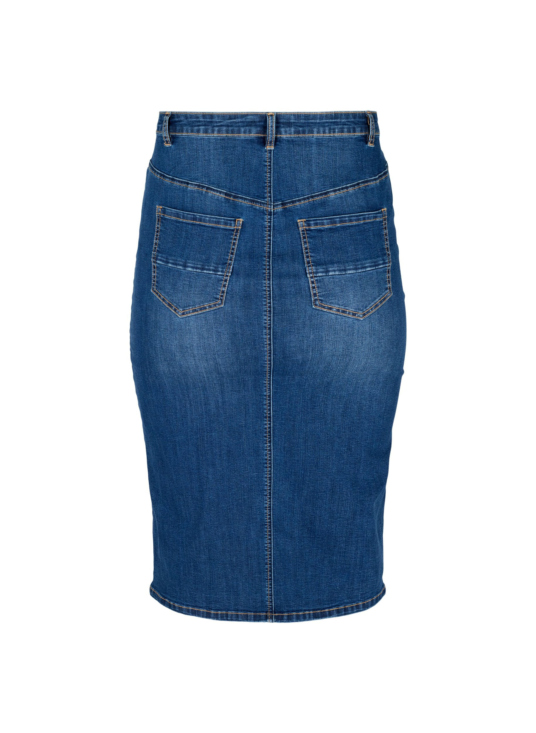 Zizzi Denim Midirock mit Schlitz, Blau, Packshot image number 1