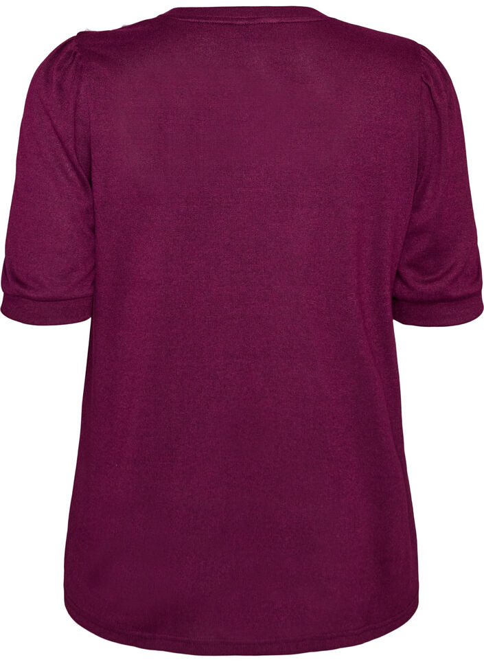 Bluse mit Knopfdetail und kurzen Puff&auml;rmeln, Dunkles Bordeaux, Packshot image number 1