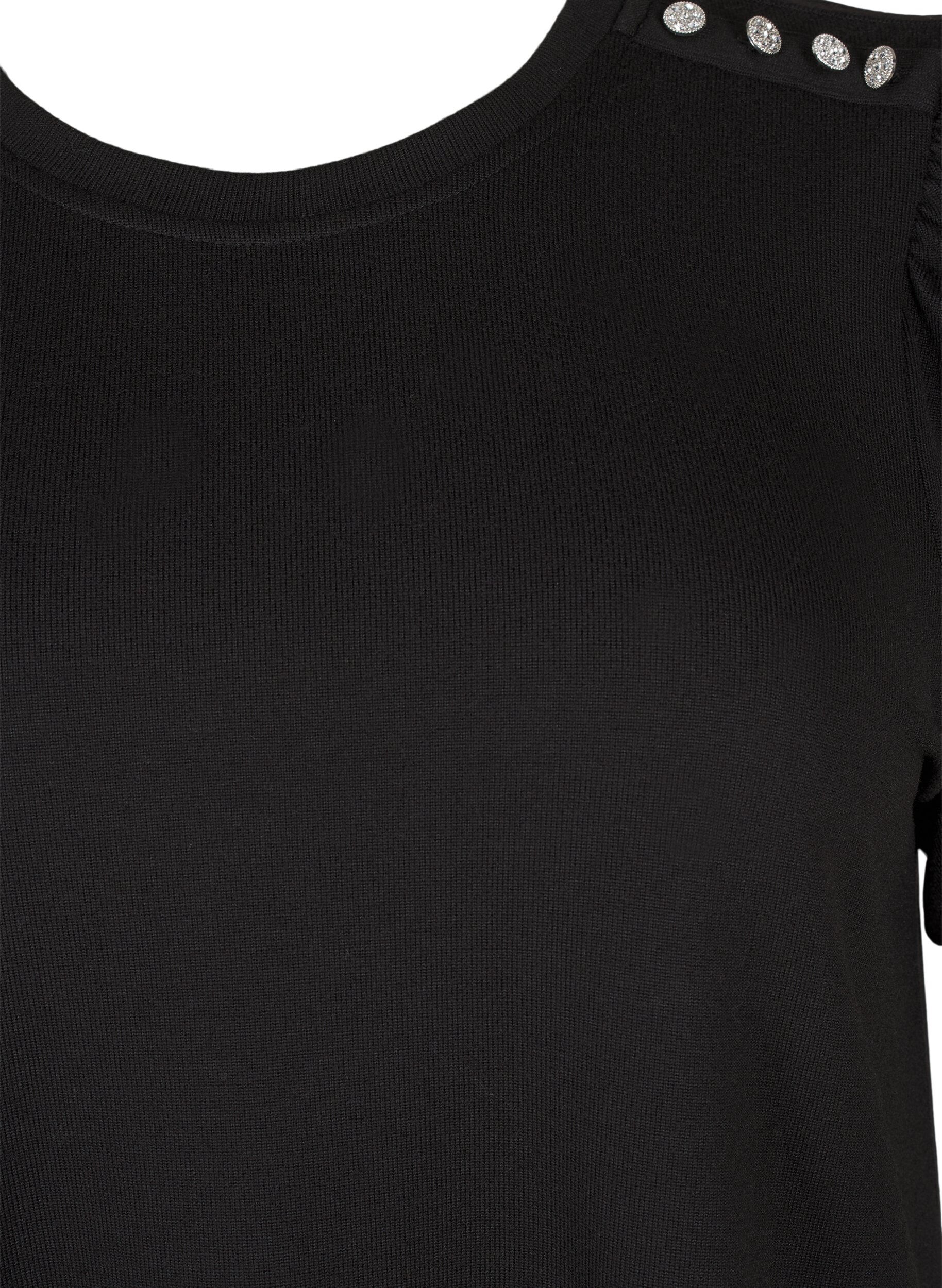 Zizzi Bluse mit Knopfdetail und kurzen Puff&auml;rmeln, Schwarz, Packshot image number 2