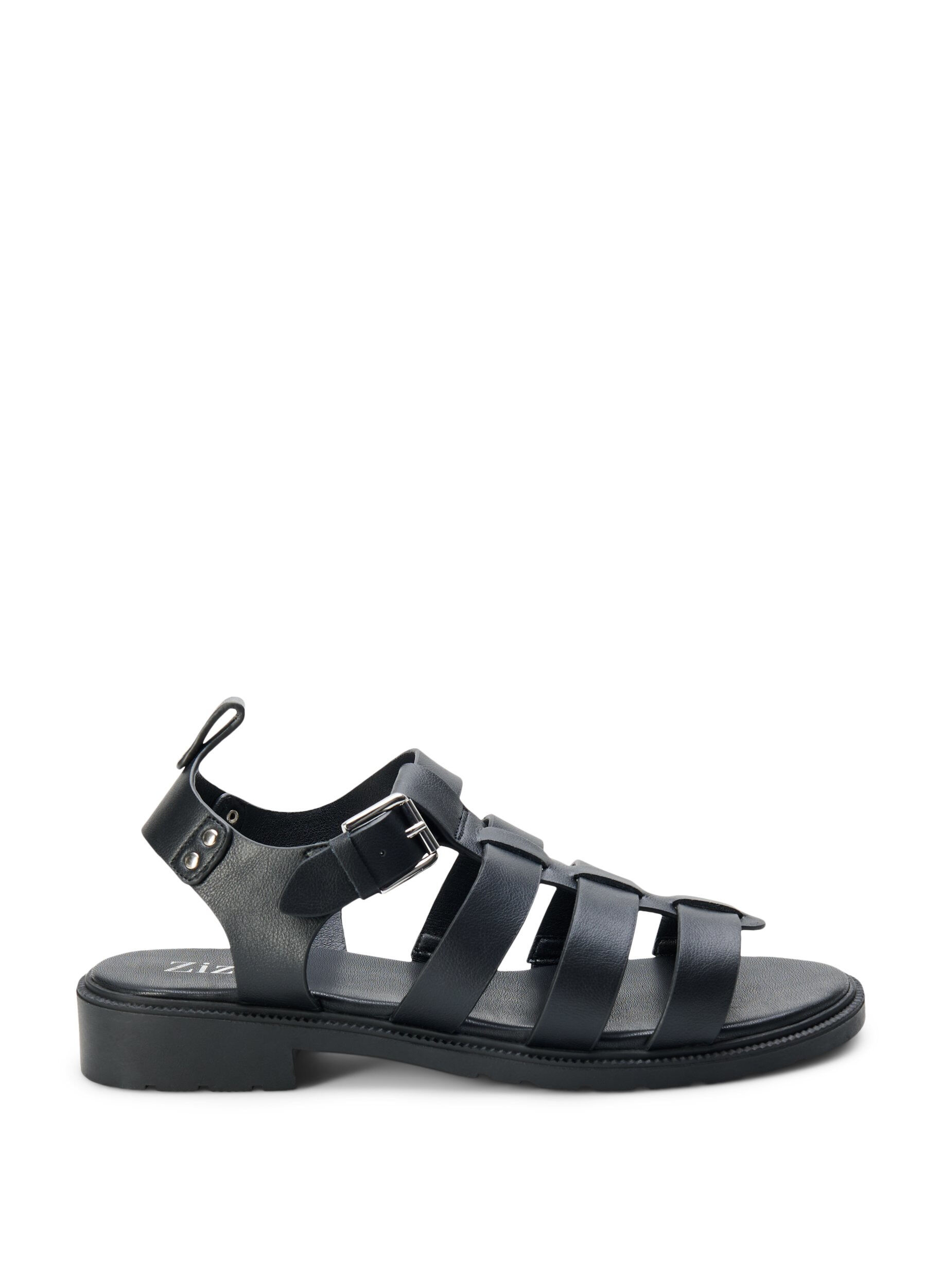 Zizzi Wide Fit Sandalen aus Leder, Schwarz, Packshot image number 0