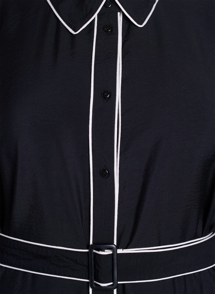Midi-Hemdkleid mit Kontrastkanten, Schwarz, Packshot image number 2