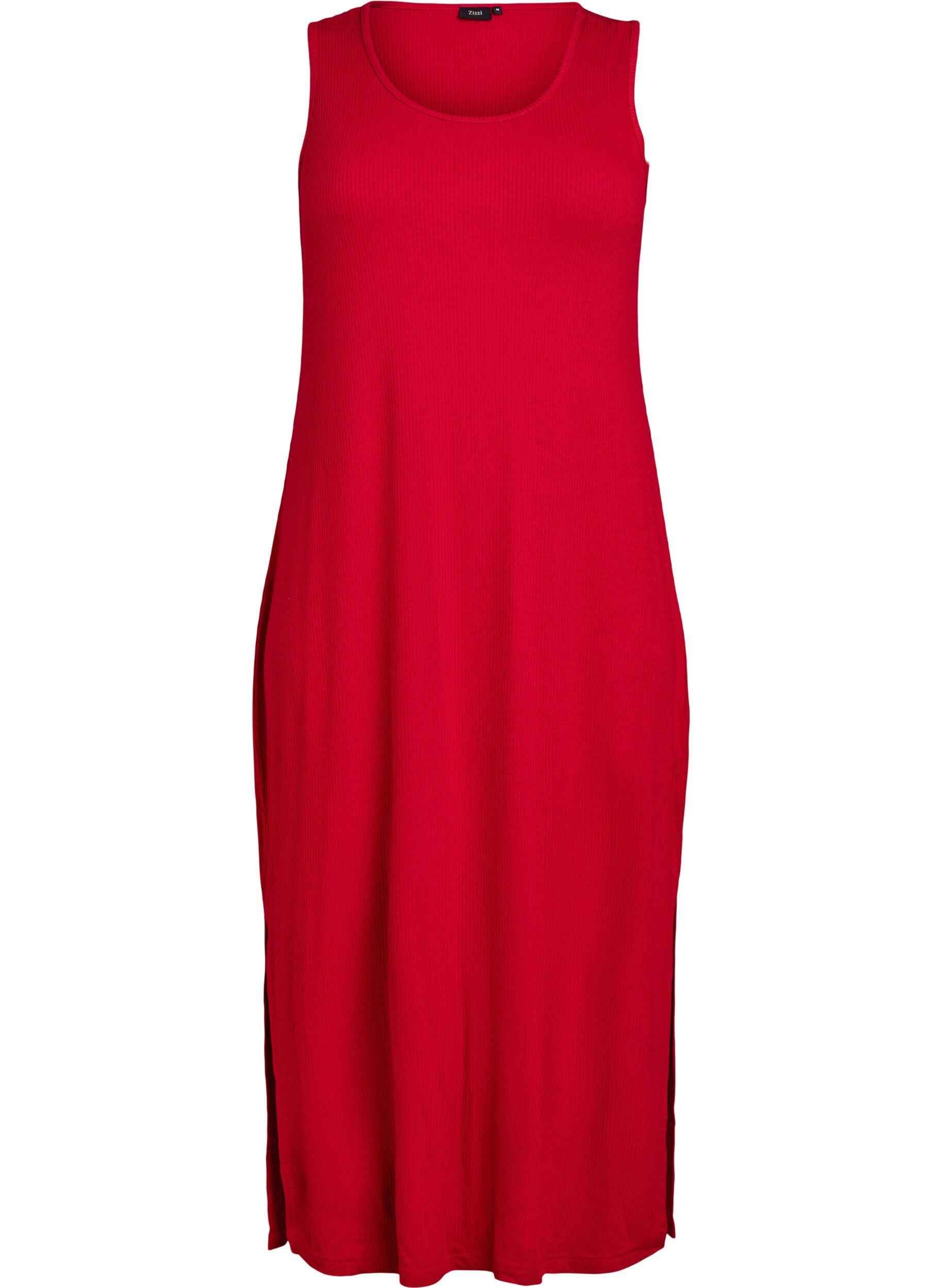 Zizzi &Auml;rmelloses geripptes Kleid aus Viskose, Rot, Packshot image number 0