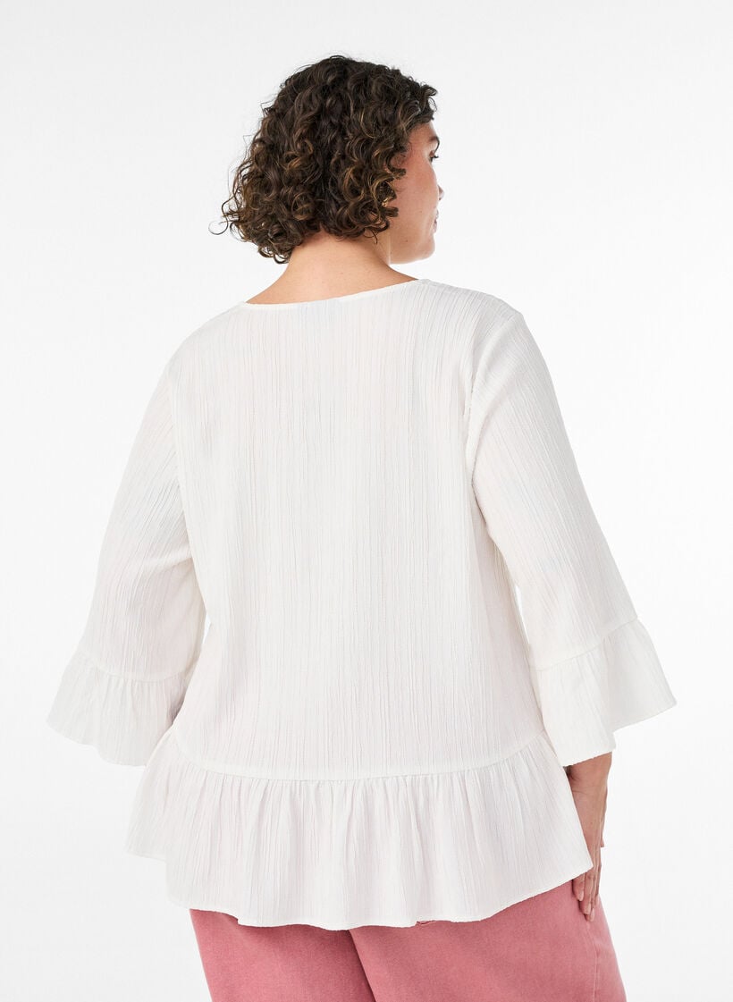 Bluse mit Struktur, V-Ausschnitt und R&uuml;schen, Vanille, Model image number 2