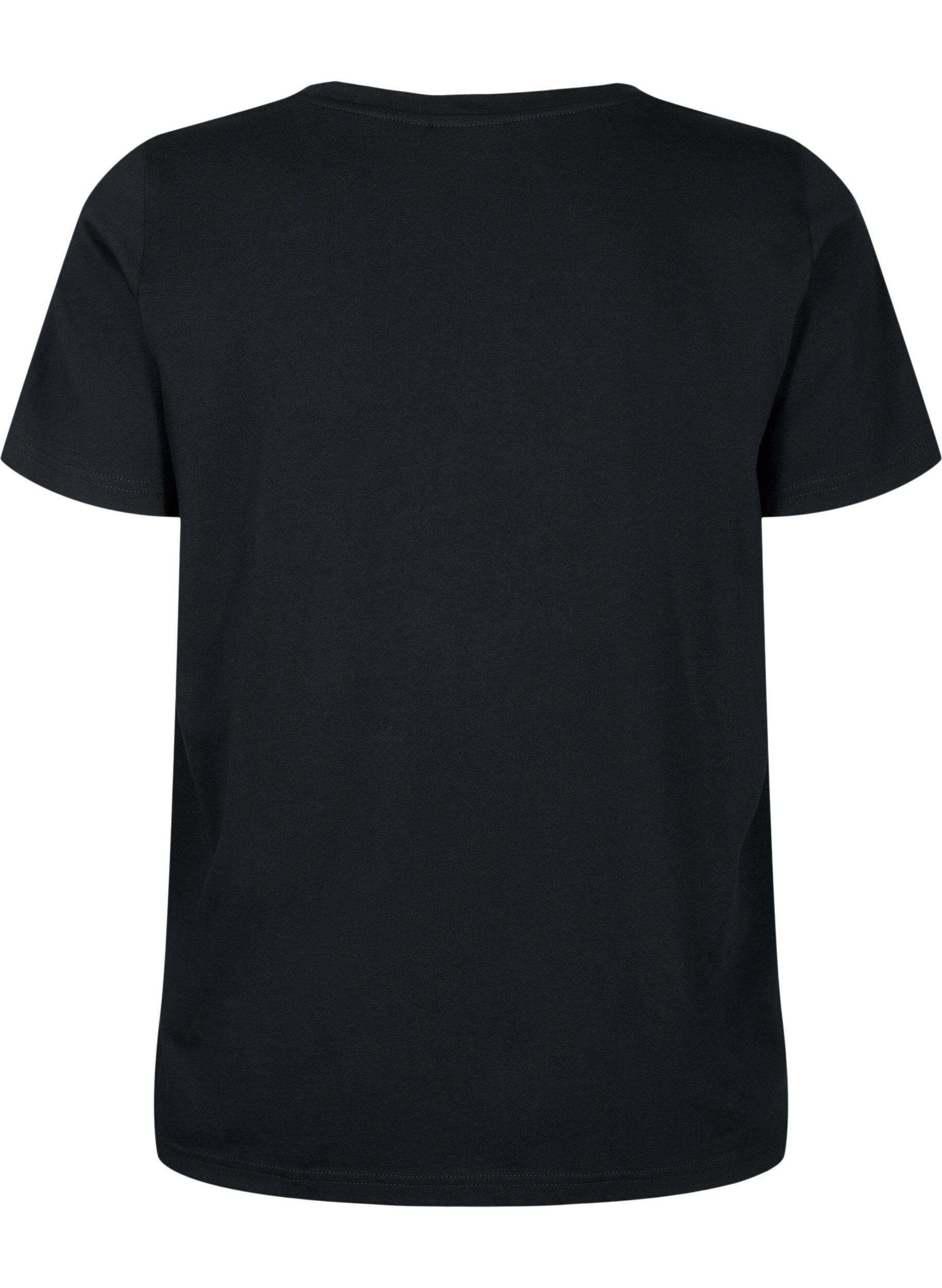 Zizzi Baumwoll-T-Shirt mit Pailletten, Black W. Star, Packshot image number 1